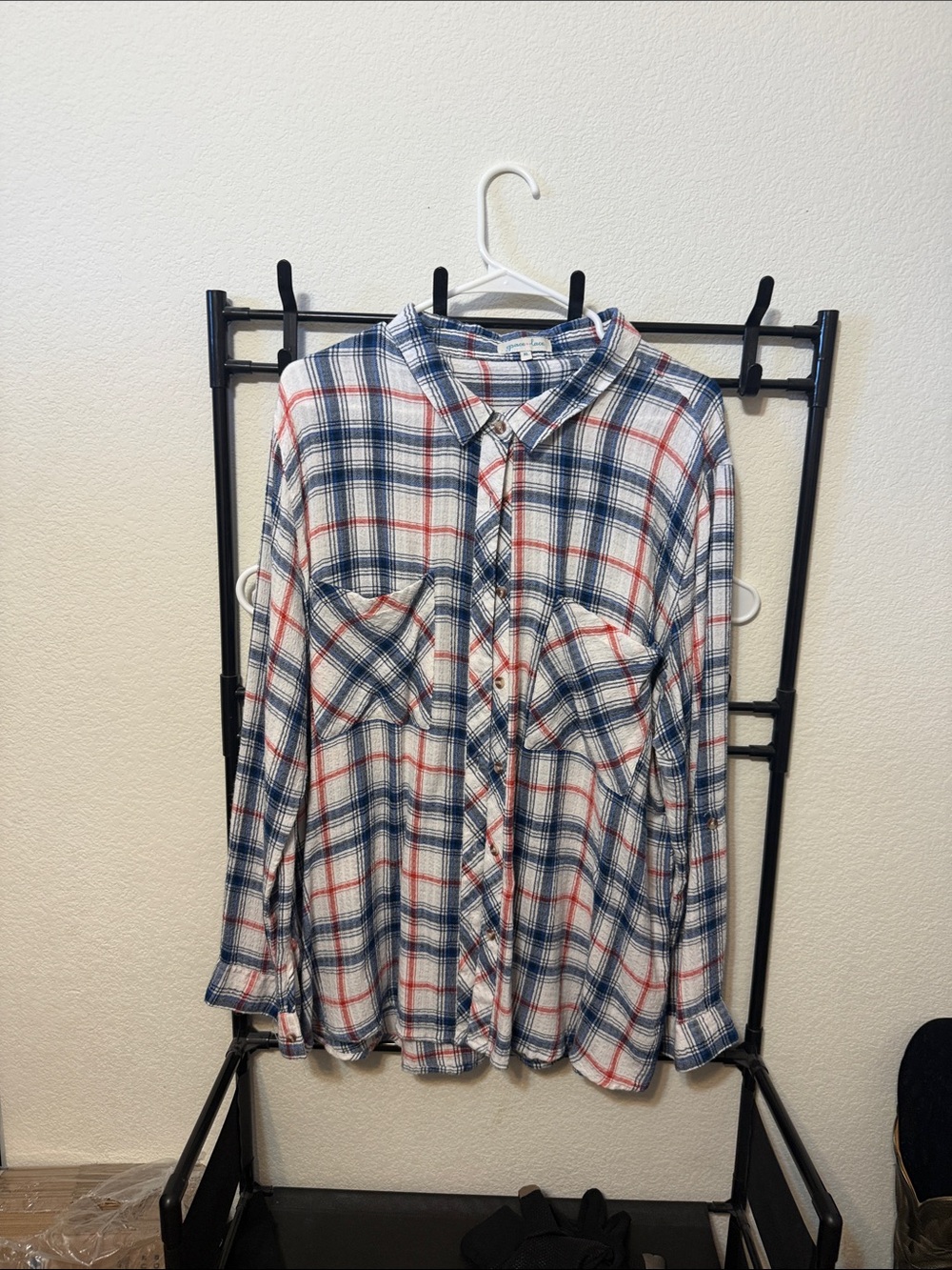 Favorite Plaid Button-Up Shirt - Blue, White & Orange